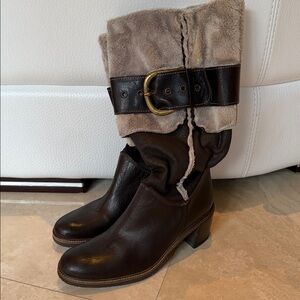 Nine West Brown Heeled Boots with Shearling Trim